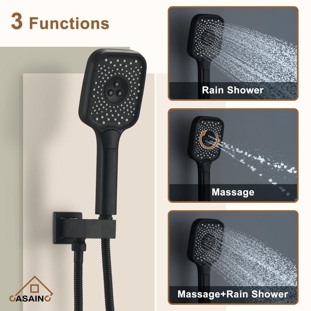 Matte Black Wall Mounted Rainfall Shower System with Body Jets