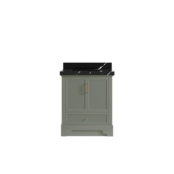 Willow Collections Alys 30 in. W x 22 in. D x 36 in. H Single Sink Bath Vanity Center in Evergreen with 2" Calacatta Black Top