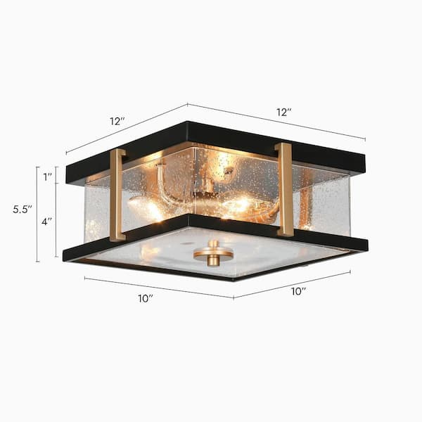 Zevni Modern 12 in. 3-Light Black Flush Mount Light, Farmhouse Seeded Glass  Brass Ceiling Light Z-K8NRUEFZ-63C3 - The Home Depot