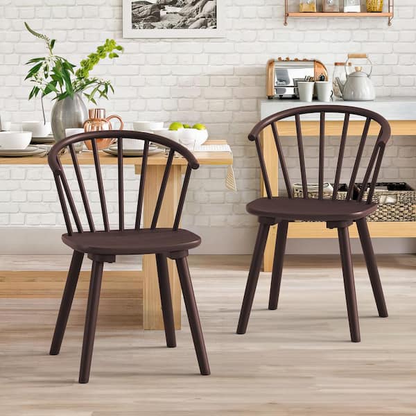 LUE BONA Winson Espresso Solid Wood Talia Dining Chair Windsor Back Farmhouse Spindle Dining Chair Side Chair Set of 2