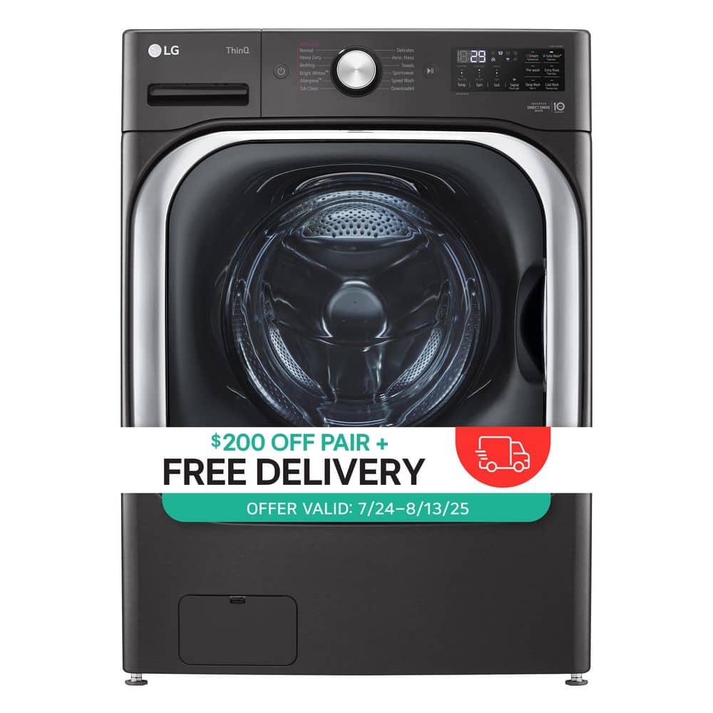 LG - 5.2 cu. Ft Stackable SMART Front Load Washer in Black Steel with Steam & Turbowash Technology