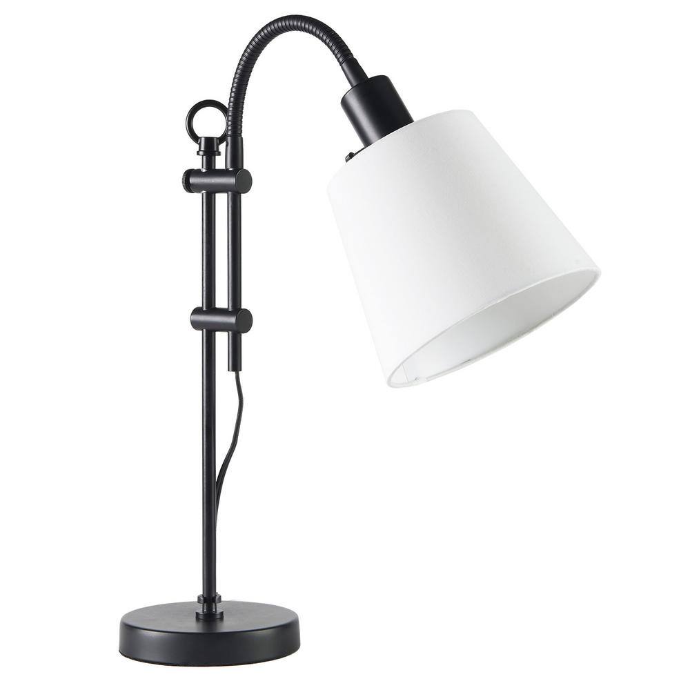 Merra 25 In Black Adjustable Goose Neck Table Lamp With White Fabric Shade Ptl 2904 11 Bnhd 1 The Home Depot 