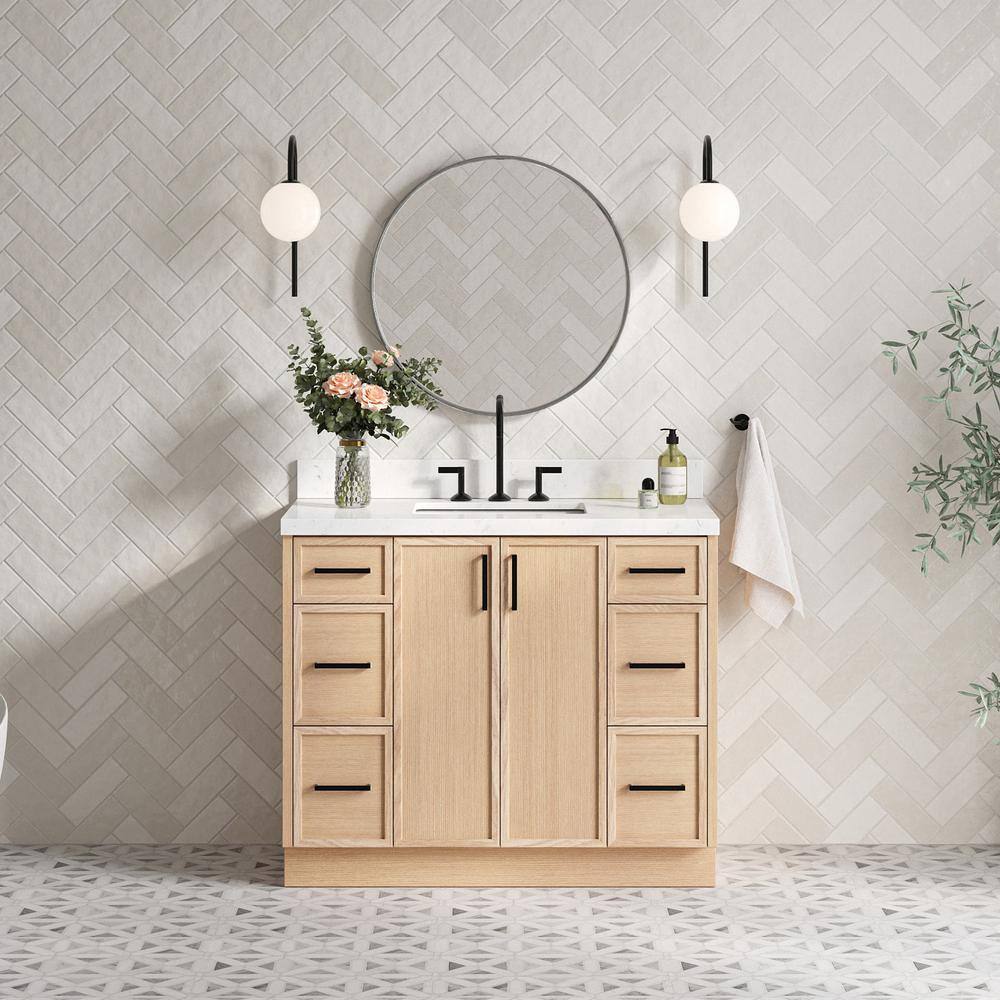 Kelly 42" Light Oak Freestanding Vanity Cabinet with Black Hardware