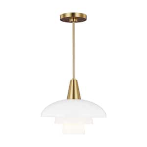 Rossie 1- -Light Burnished Brass Pendant with Milk White Glass Shade