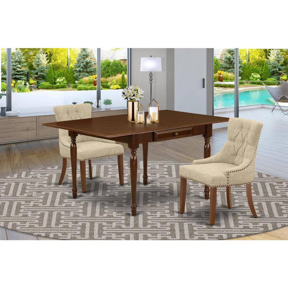 3-Piece Mahogany Finish Solid Wood Top with Dropleaf Dining Table Set