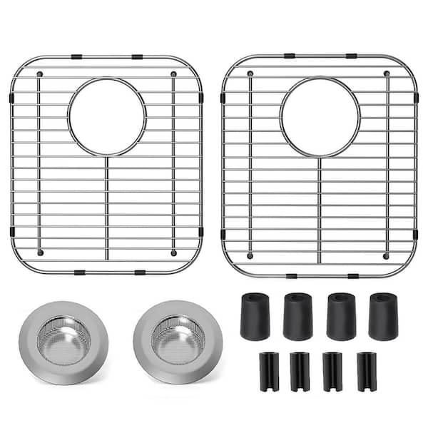 Numhew 2-Pack 13.12 in. L x 11.6 in. W x 1.2 in. H Kitchen Sink Bottom Grid with Rear Drain Hole and 2-Pack Sink Strainers