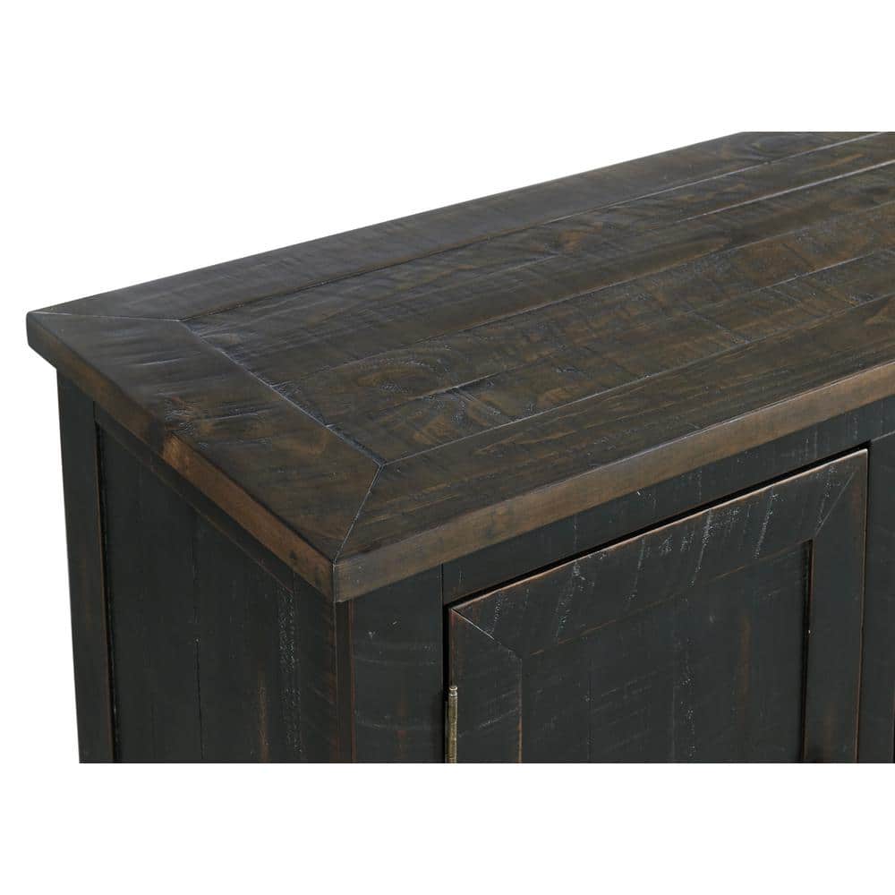 Coastal Farmhouse Black and Brown Pine TV Stand with Cabinets