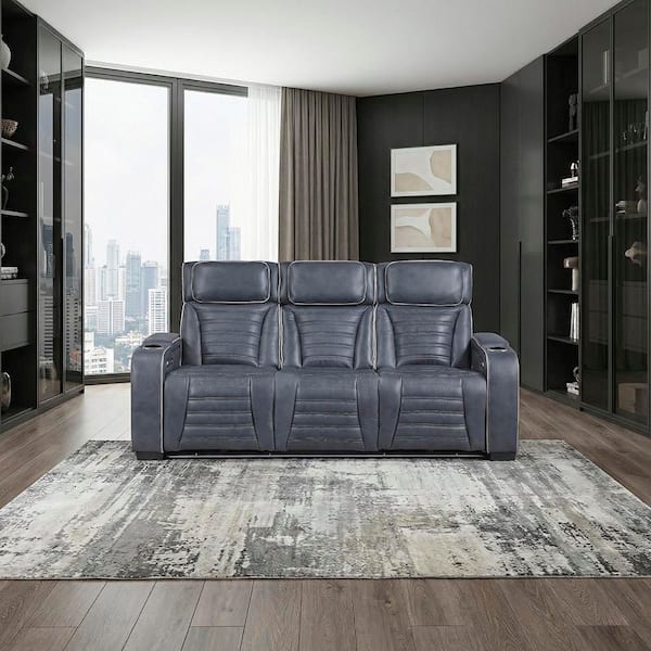 Lazzara Bedos 84 in. W Pillow Top Arm Top Grain Leather Rectangle