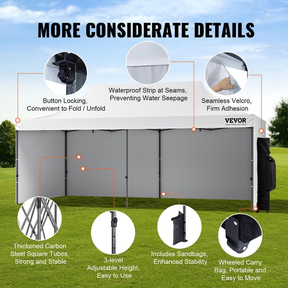 VEVOR 10x20 FT White Pop Up Canopy Tent with Removable Sidewalls
