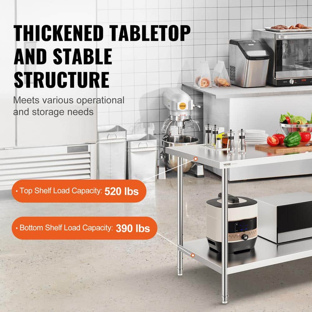 VEVOR 60'' Stainless Steel Work Table with 2 Shelves