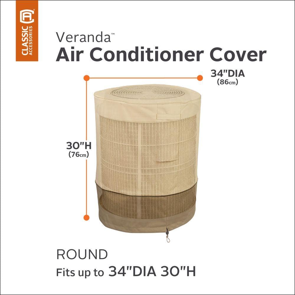 Beige and Brown Polyester Round Air Conditioner Cover 34"DIA x 30"H