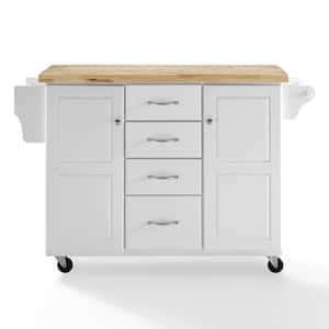 Elliott White Kitchen Cart with Natural Wood Top