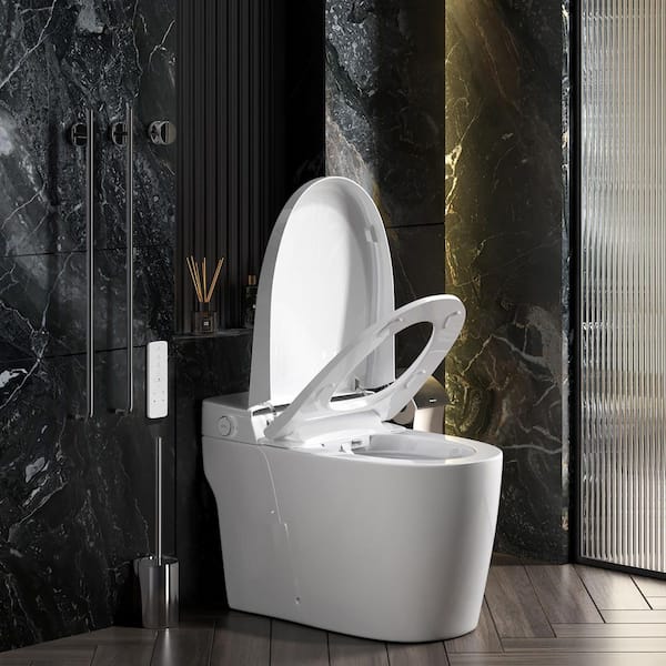 Elongated Smart Bidet Toilet 1.6/1.1 GPF in White with Auto Flush, Heated Seat, Warm Air Dryer