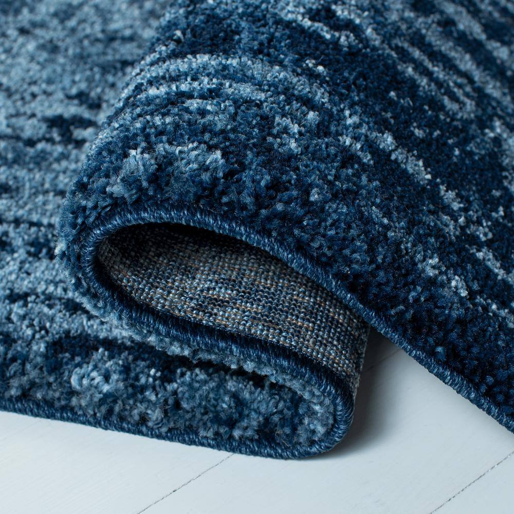 Navy Blue Abstract Shag Synthetic Area Rug