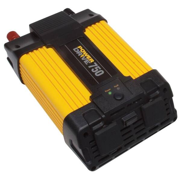 PowerDrive 750-Watt DC to AC Power Inverter with USB Port and 2 AC Outlets, Yellow/Black