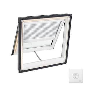 30-1/16 in. x 30 in. Solar Powered Venting Deck Mount Skylight with Laminated Low-E3 Glass & White Room Darkening Blind