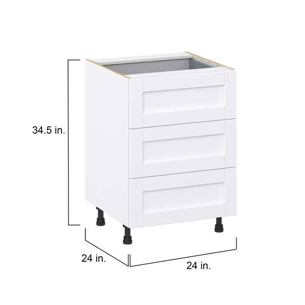J COLLECTION Mancos Bright White Shaker Assembled Base Kitchen Cabinet with 3 Drawers (24 in. W x 34.5 in. H x 24 in. D)