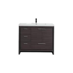Dolce 42 in. W Bath Vanity in Dark Gray Oak with Reinforced Acrylic Top in White with White Basin and Left Side Drawers