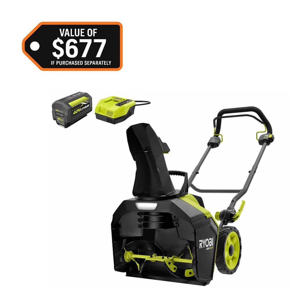 RYOBI 40V HP Brushless 18 in. Single-Stage Cordless Electric Snow Blower with 6.0 Ah Battery and Charger RY40890 - The Home Depot
