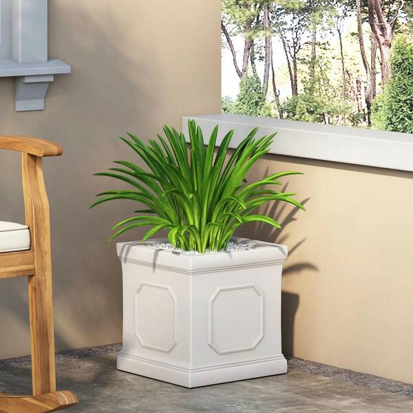 Cubilan Antique White Outdoor Magnesium Oxide Planter-13.75 Cubilan Antique White Outdoor Magnesium Oxide Planter-13.75