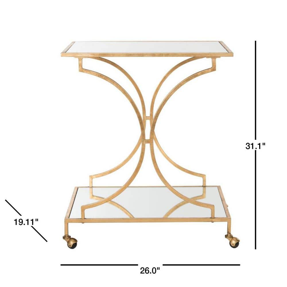 Transitional Gold 2-Tier Mirrored Bar Cart with Storage