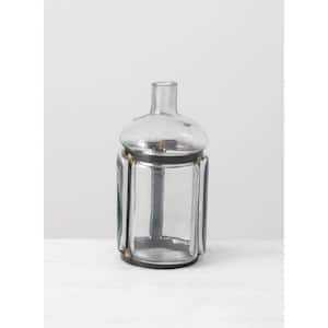 10.25 in. Metal and Glass Bottle Vase