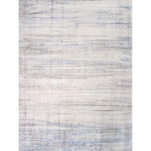 Modern Silver/Blue 10 ft. x 14 ft. Abstract Silk and Wool Area Rug