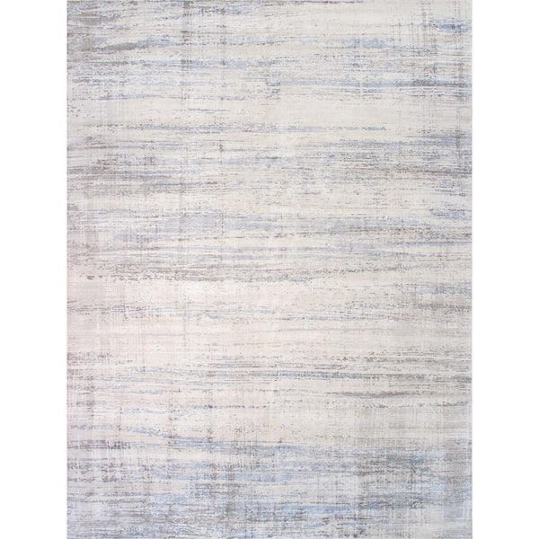 Pasargad Home Modern Silver/Blue 10 ft. x 14 ft. Abstract Silk and Wool Area Rug