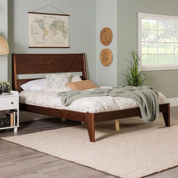 Welwick Designs Walnut Queen Solid Wood Modern Platform Bed