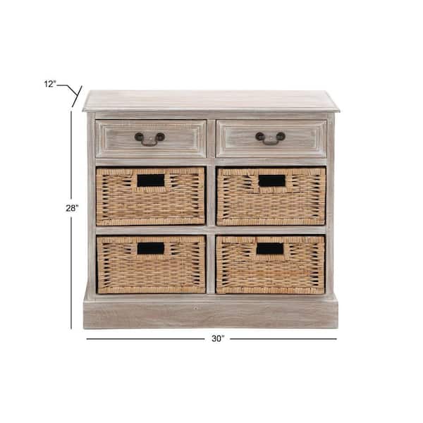 4 Woven Drawer Basket Wood Cabinet Storage Unit