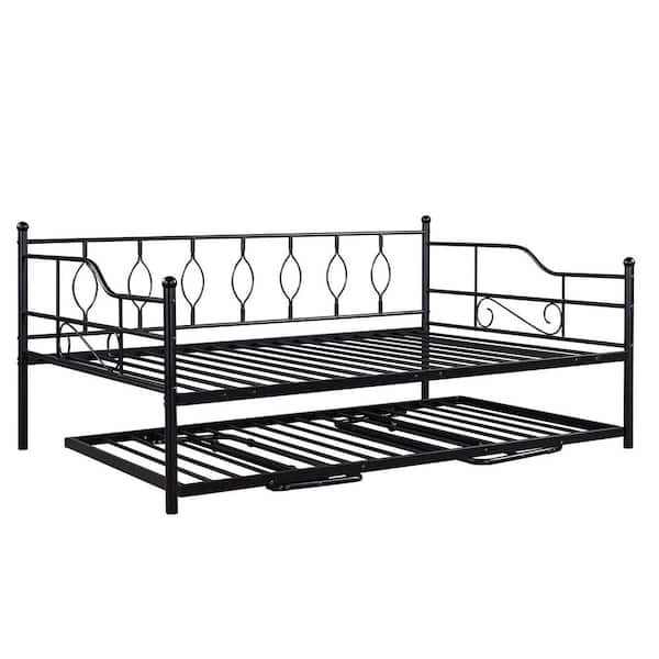 STICKON Black Full Size Metal Daybed with Twin Size Adjustable Trundle