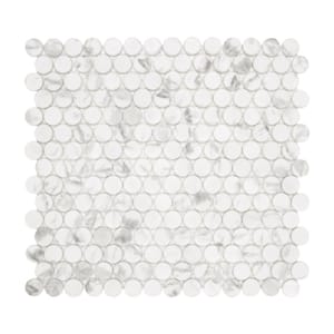 Penny Round White Carrara 10 in. x 11 in. Recycled Glass Marble Looks Floor and Wall Mosaic Tile ( 8 sq. ft./Case)