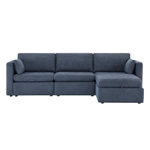 Rhea 112.6 in. Straight Arm 4-Piece Fabric Sectional Sofa in Blue
