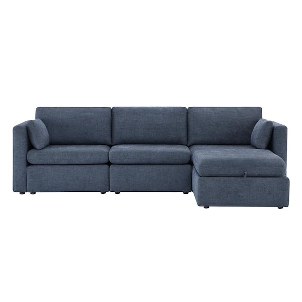 Spruce & Spring Rhea 112.6 in. Straight Arm 4-Piece Fabric Sectional Sofa in Blue
