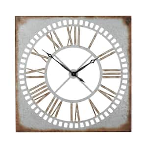 36 in. x 36 in. Gray Metal Cutout Wall Clock with Brown Distressing