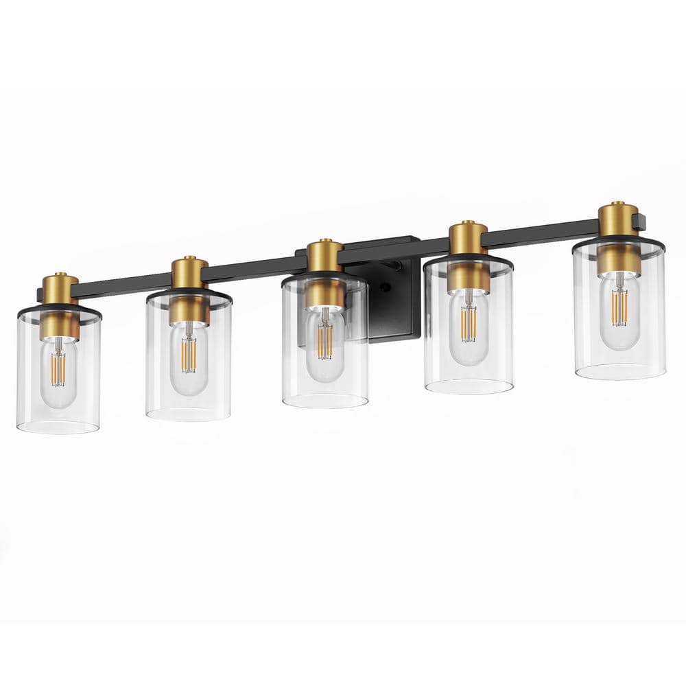 32 in. 5-Light Black Gold Vanity Light for Bathroom with Clear Glass Shade Wall Sconce price history on PriceWatchPro