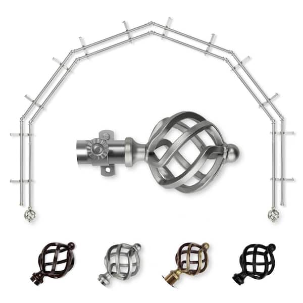 EMOH 13/16" Dia Adjustable 6-Sided Double Bay Window Curtain Rod 28 to 48" (each side) with Bianca Finials in Satin Nickel