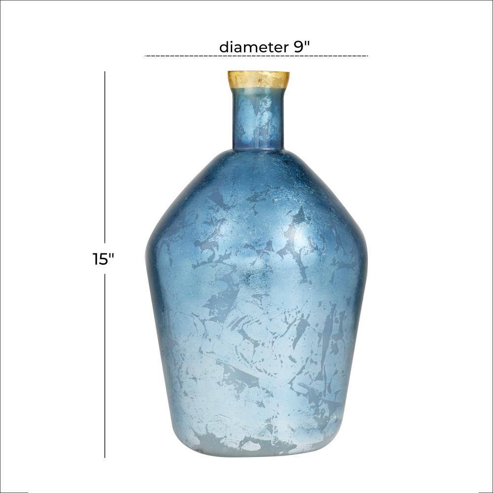 Elegance Blue and Silver Glass Round Vase with Gold Accent