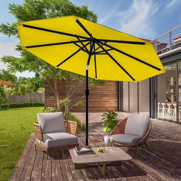 9 ft. Steel Round Outdoor Market Patio Umbrella with Crank and 8 Ribs in Yellow