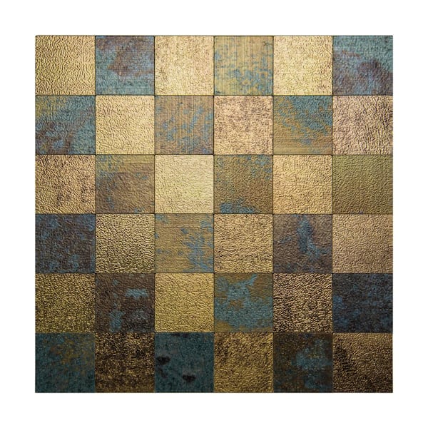 Art3d Peel and Stick Backsplash Tile Gold Rusty 12 in. x 12 in. Self adhesive Metal Mosaic Tile (10 sq.ft./case)