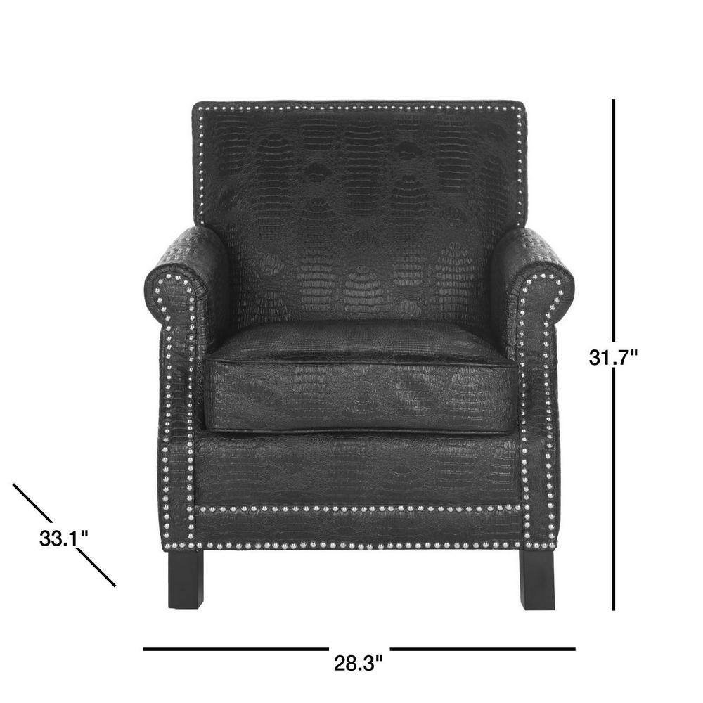 Black Crocodile Leather and Wood Accent Chair