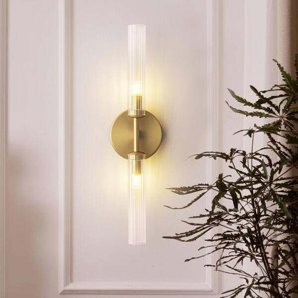 Rennnsan Tora 4.7 in. 2-Light Gold Modern Linear Tube Wall Sconce