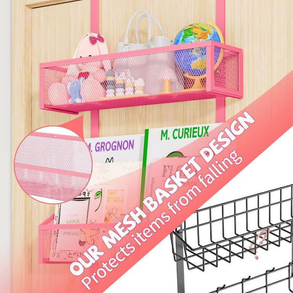 Wudkey Over The Door Hooks Organizer, 3-Tier Pink Stainless Steel