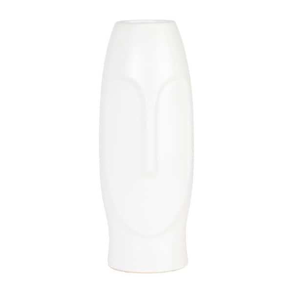 Liv & Skye 14 in. White Ceramic with Face Design Decorative Vase