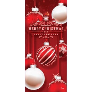 36 in. x 80 in. Red and White Ornaments-Christmas Front Door Decor Mural
