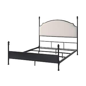 Bally Metal Frame Queen Platform Bed With Beige Boucle Fabric