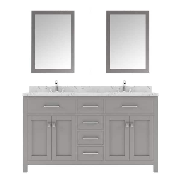 Virtu USA Caroline 60 in. W x 22 in. D x 35 in. H Double Sink Bath Vanity in Cashmere Gray with Quartz Top and Mirror
