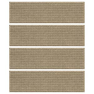 Waterhog Squares 8.5 in. x 30 in. PET Polyester Indoor Outdoor Stair Tread Cover (Set of 4) Camel