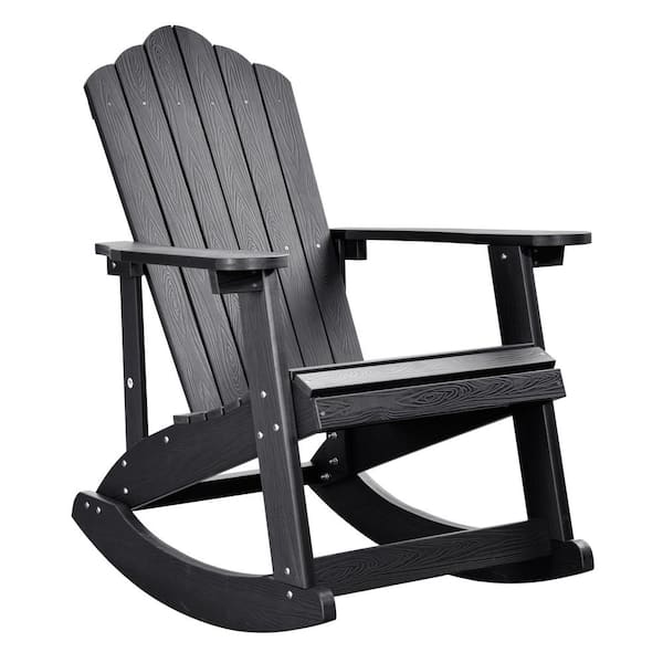 HOOOWOOO Rocky Classic Black Rocking Plastic Outdoor Recycled Adirondack Chair