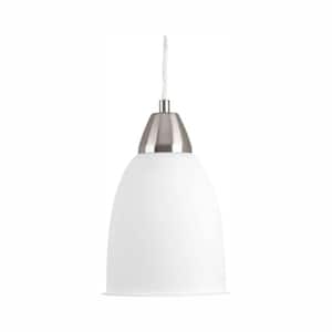 Simple Integrated LED Collection 1-Light Brushed Nickel Cord Hung Mini Pendant with Frosted Acrylic Shade